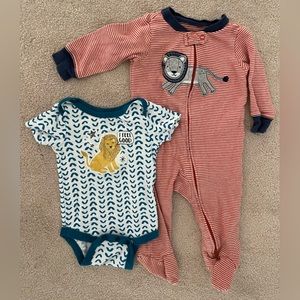 2pk Lion Baby Clothes 6m 3-6m Leon Leo Onesie Carters Sleep and Play 2-way zip